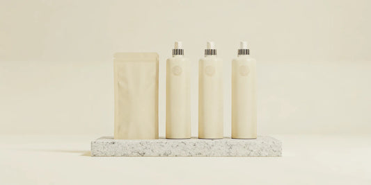Eco-friendly 500ml body wash refill pouch and reusable bottle.
