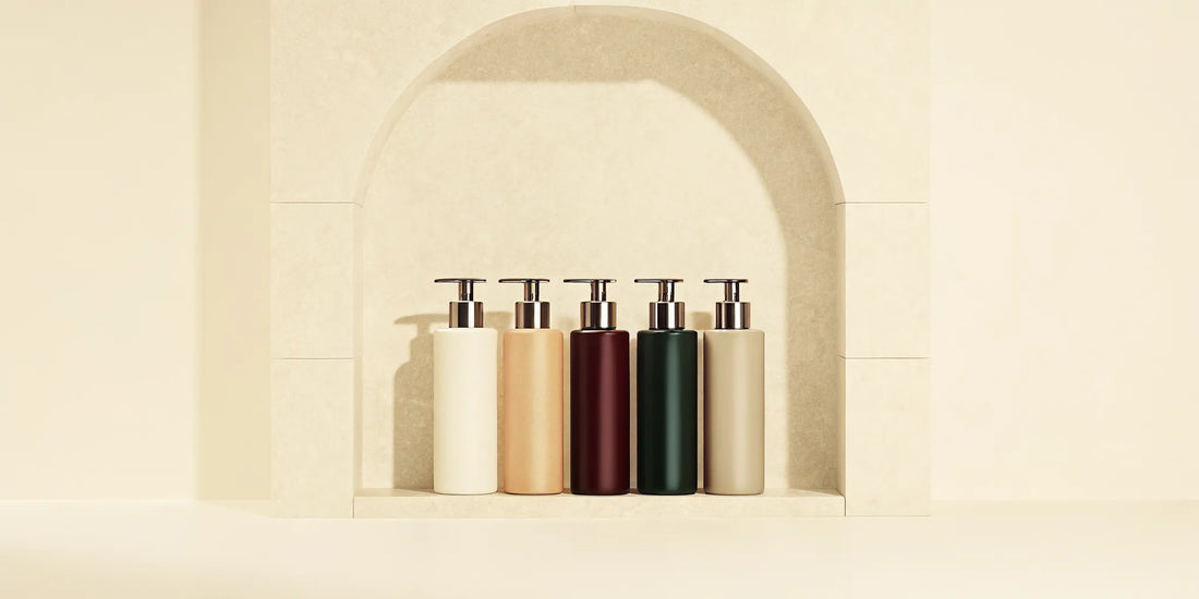 Five of the best body wash pump bottles in neutral colors for a chic, modern bathroom.