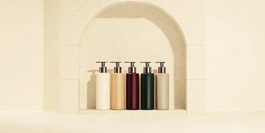 Five of the best body wash pump bottles in neutral colors for a chic, modern bathroom.