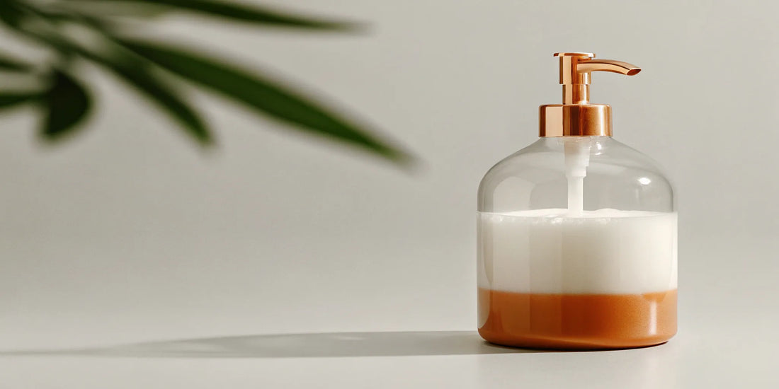 Made in USA hand soap refill in a glass pump bottle.