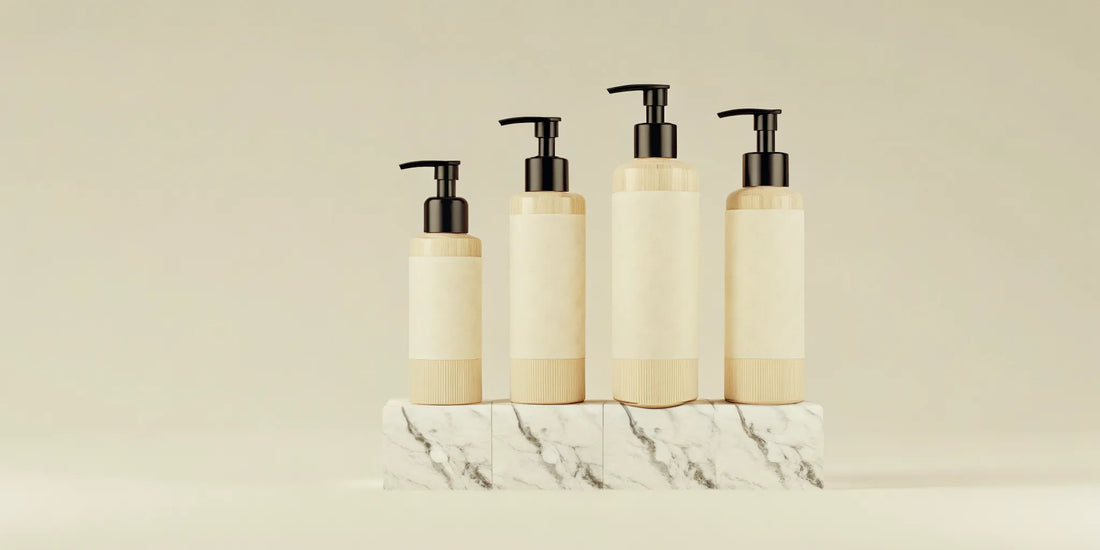 A collection of refillable bath products for a sustainable bathroom routine.