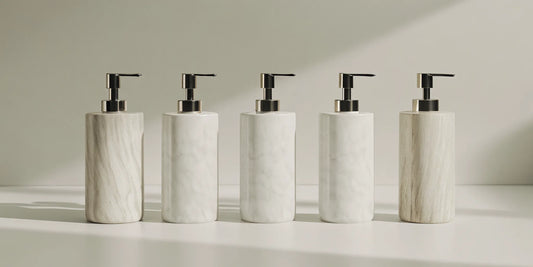 A selection of the best soap dispenser pumps for a modern bathroom.