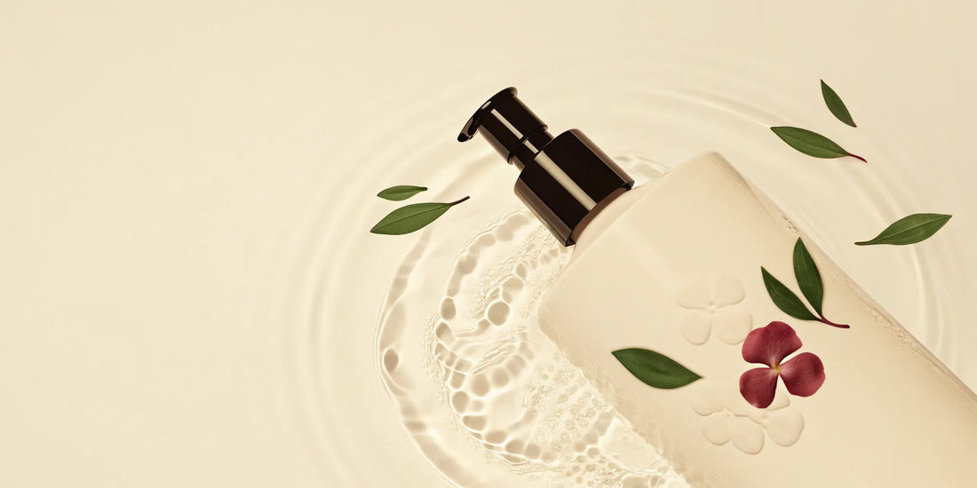 An elegant Jo Malone hand soap dupe in a floral bottle with green leaves.