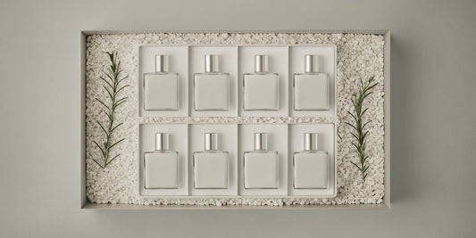 Perfume bottles on stones and greenery, featuring top Jo Malone Wood Sage and Sea Salt alternatives.