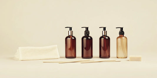 Low waste hand soap options like refillable bottles and a bar of soap.