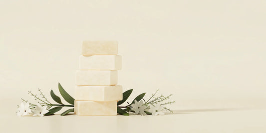 A stack of natural zero waste hand soap bars.