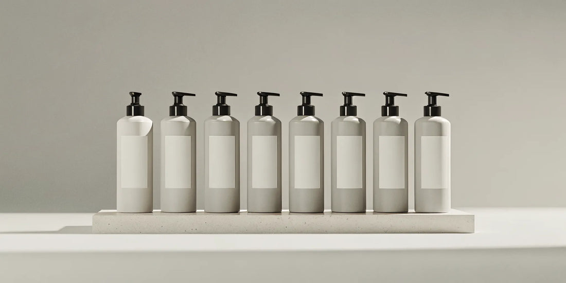 Minimalist pump bottles for shower gel create a clutter-free bathroom.