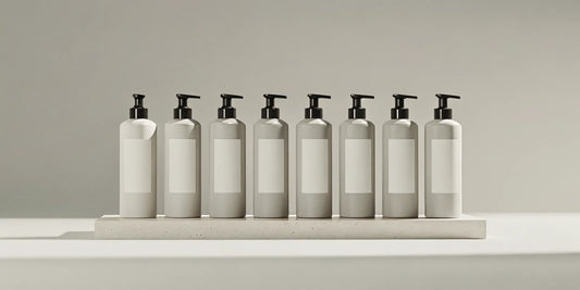 Minimalist pump bottles for shower gel create a clutter-free bathroom.