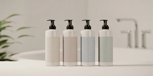 A colorful hand wash family pack displayed on a bathroom counter.