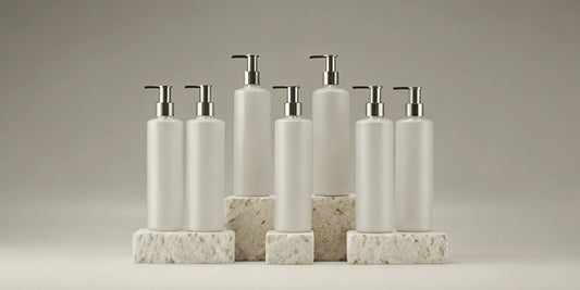 A variety of reusable lotion bottles in different materials.