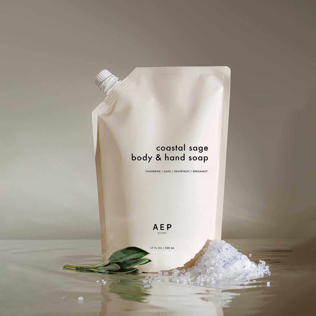 AEP Coastal Sage Hand & Body Soap refill pouch — a fair-priced alternative to Loewe hand soap