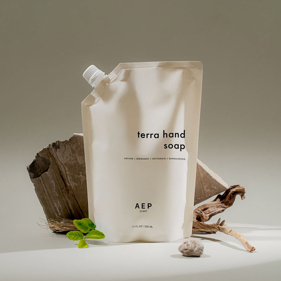 AEP Terra Hand Soap refill pouch — earthy vetiver alternative to Byredo Vetyver hand wash