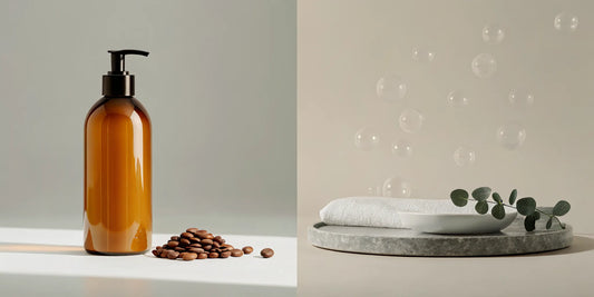 A luxury amber soap dispenser in a comparison of Aesop vs AEP hand wash.