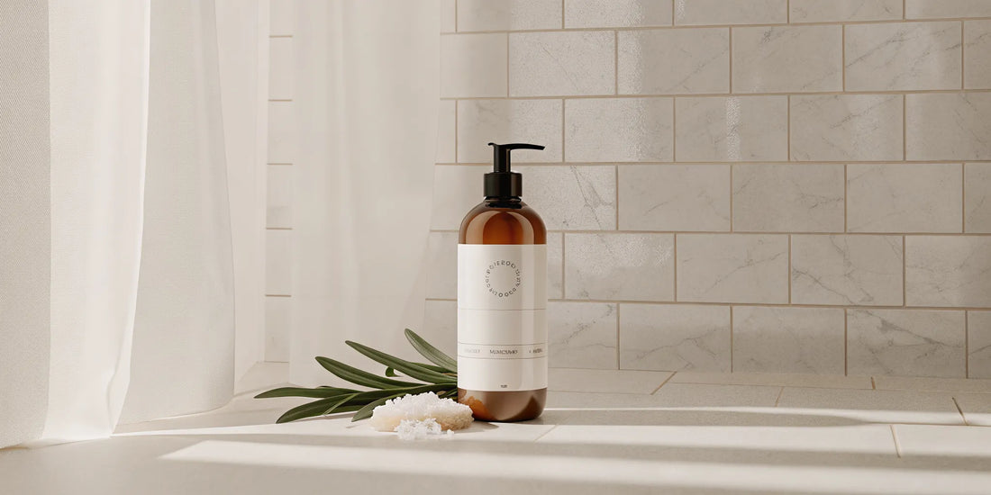 Expensive smelling body wash in a coastal-inspired setting
