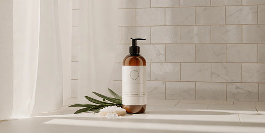 Expensive smelling body wash in a coastal-inspired setting
