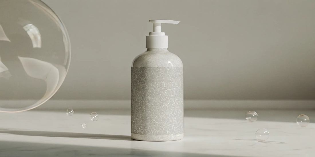 A hand soap dispenser being filled with a fragrance free refill for sensitive skin.