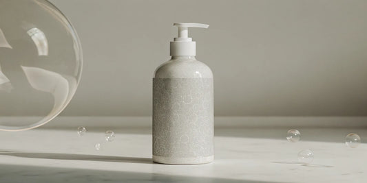 A hand soap dispenser being filled with a fragrance free refill for sensitive skin.