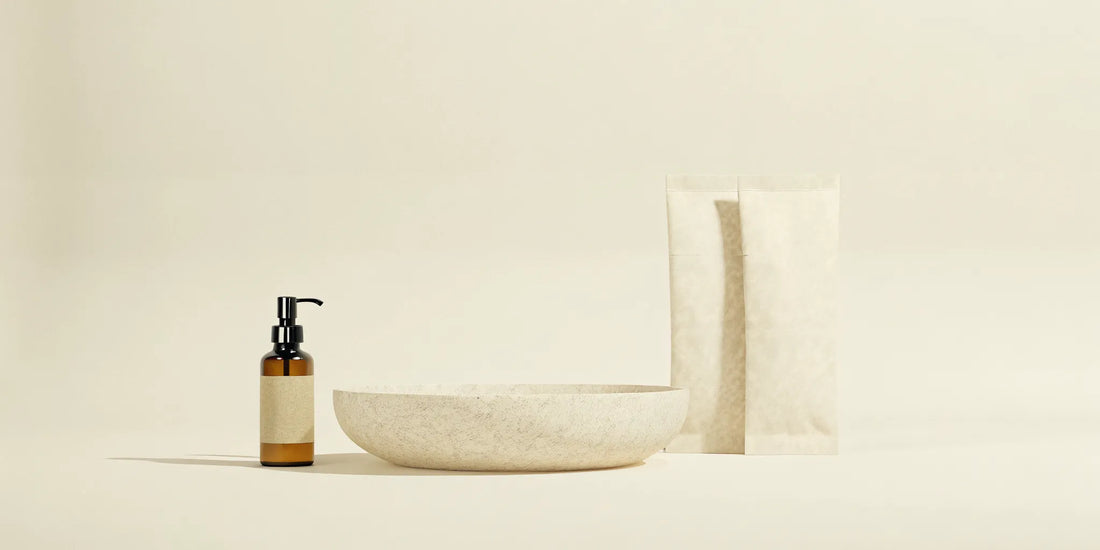 Refillable hand soap with kraft-paper pouches on a modern sink