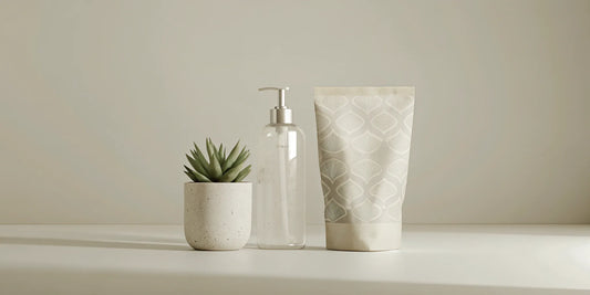 A reusable soap dispenser with a biodegradable soap refill pouch.