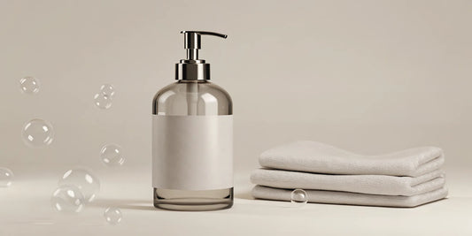 A glass hand wash dispenser on a counter, a smart reason to buy a hand wash refill.