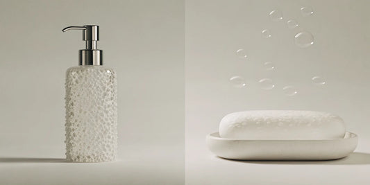 Liquid soap in a pump dispenser vs a bar of soap on a dish.