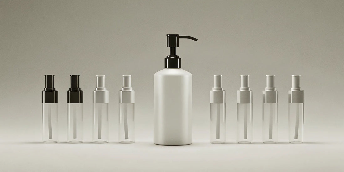 A variety of lotion pump dispensers showing different styles, sizes, and materials.