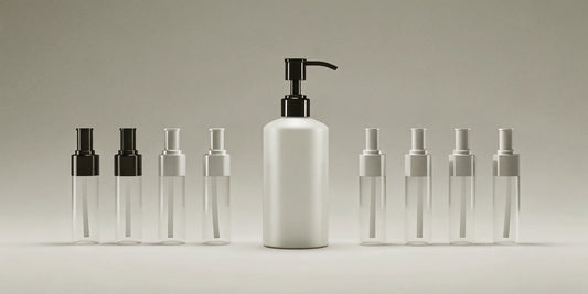 A variety of lotion pump dispensers showing different styles, sizes, and materials.