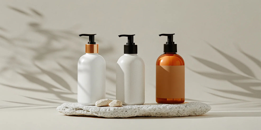 Sustainable zero waste body wash in refillable pump bottles.
