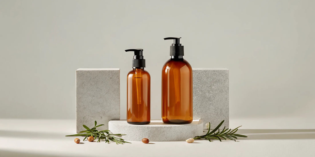 Amber pump bottles of hand wash, a chic alternative to Aesop Resurrection.