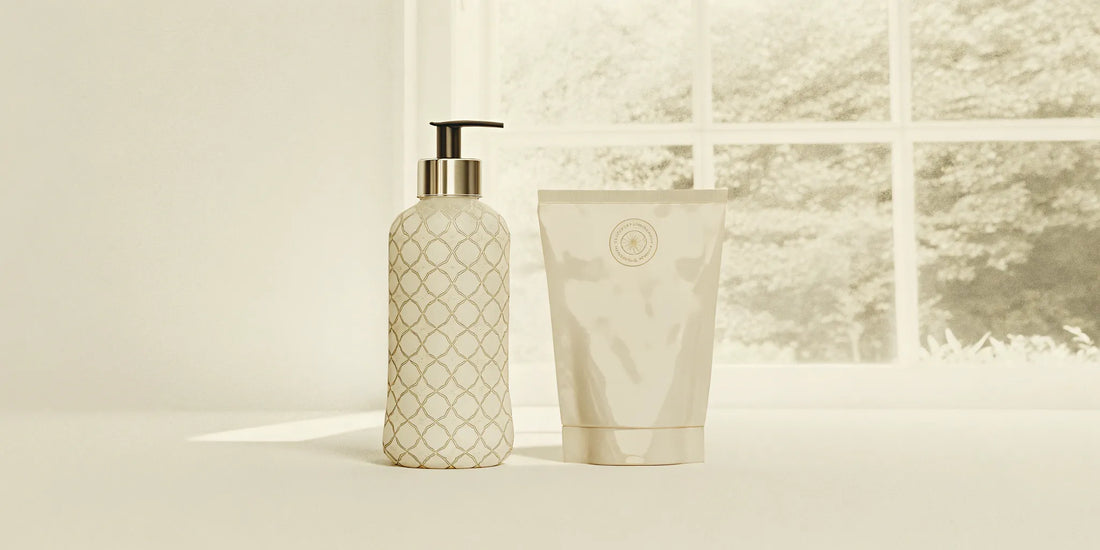 The best eco-friendly hand soap refill bottle and pouch for your skin, sitting on a windowsill.
