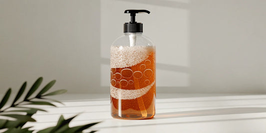 A clear dispenser filled with one of the best scented hand soap refills.