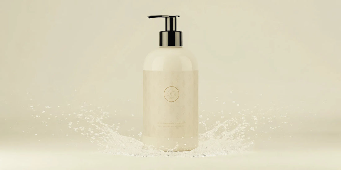 A pump bottle of fragrant fig hand wash, filled from a sustainable refill.