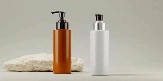 Amber and white refillable lotion dispensers from the ultimate guide.