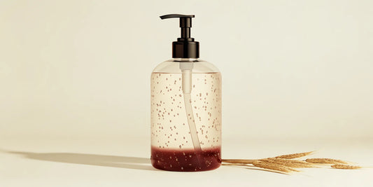 Vetiver hand soap refill in a clear pump dispenser.
