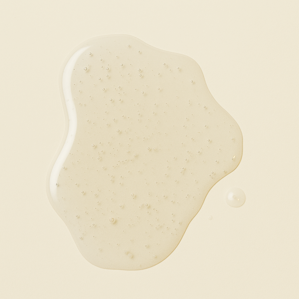 Close-up of AEP Scent Coastal Sage body and hand soap texture showing a clear, bubbly gel on a beige background, highlighting the product’s natural and lightweight formula.