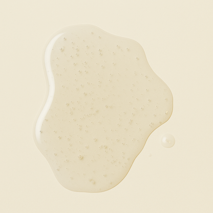 Close-up of AEP Scent Coastal Sage body and hand soap texture showing a clear, bubbly gel on a beige background, highlighting the product’s natural and lightweight formula.
