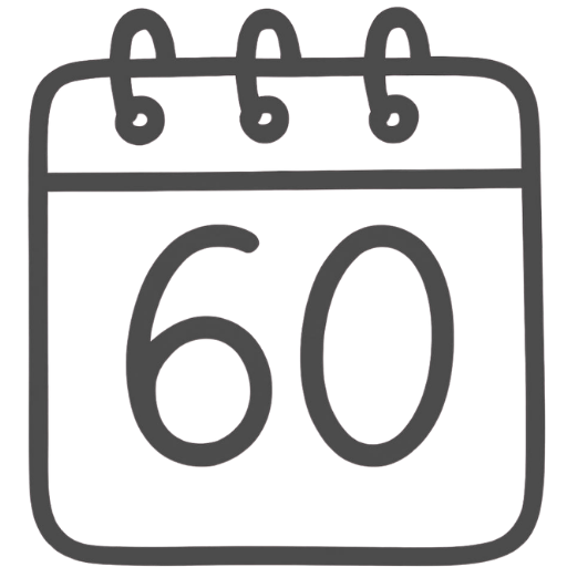 Calendar icon with the number 60 (days) on a white background
